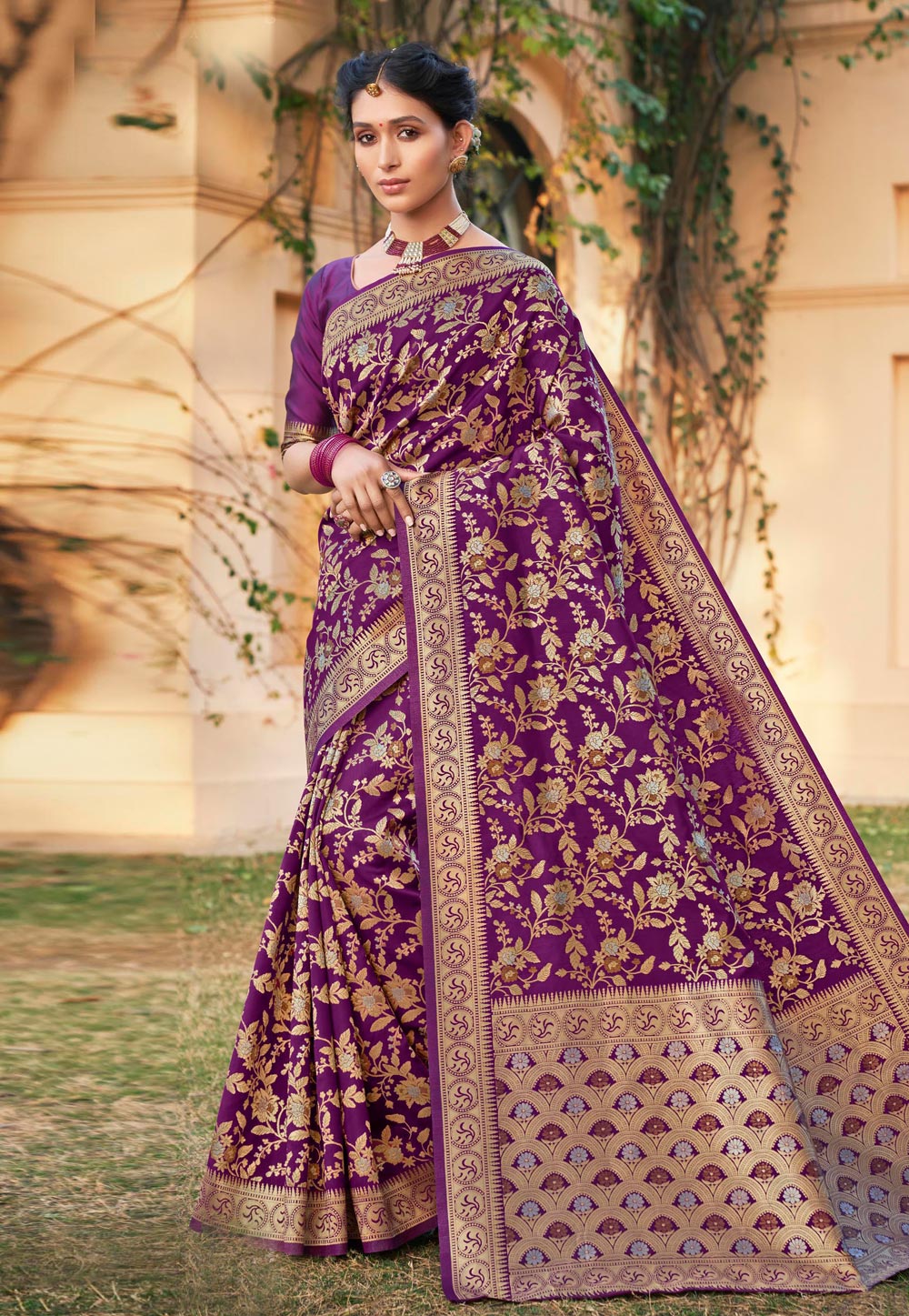 Purple Cotton Jacquard Festival Wear Saree 224236