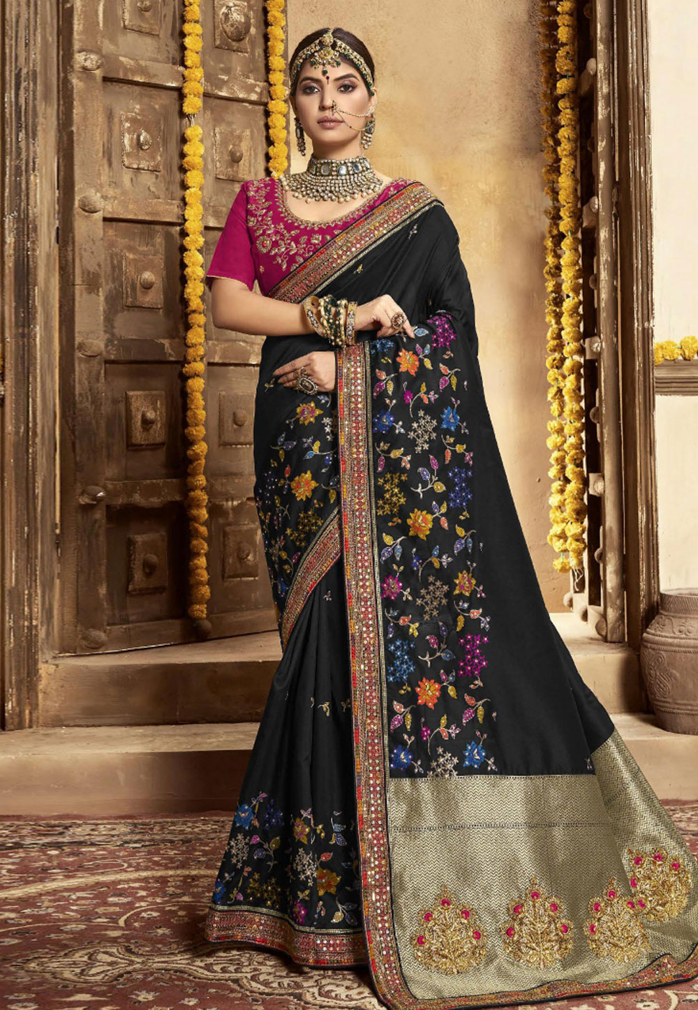 Black Silk Saree With Blouse 225549