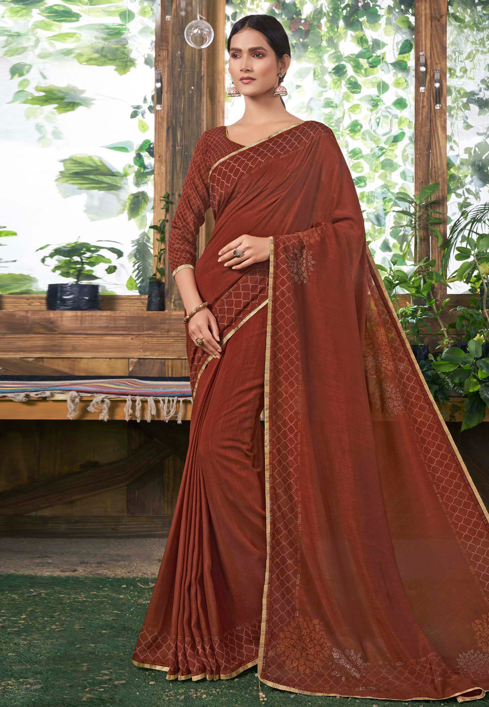 Brown Chanderi Silk Festival Wear Saree 224323