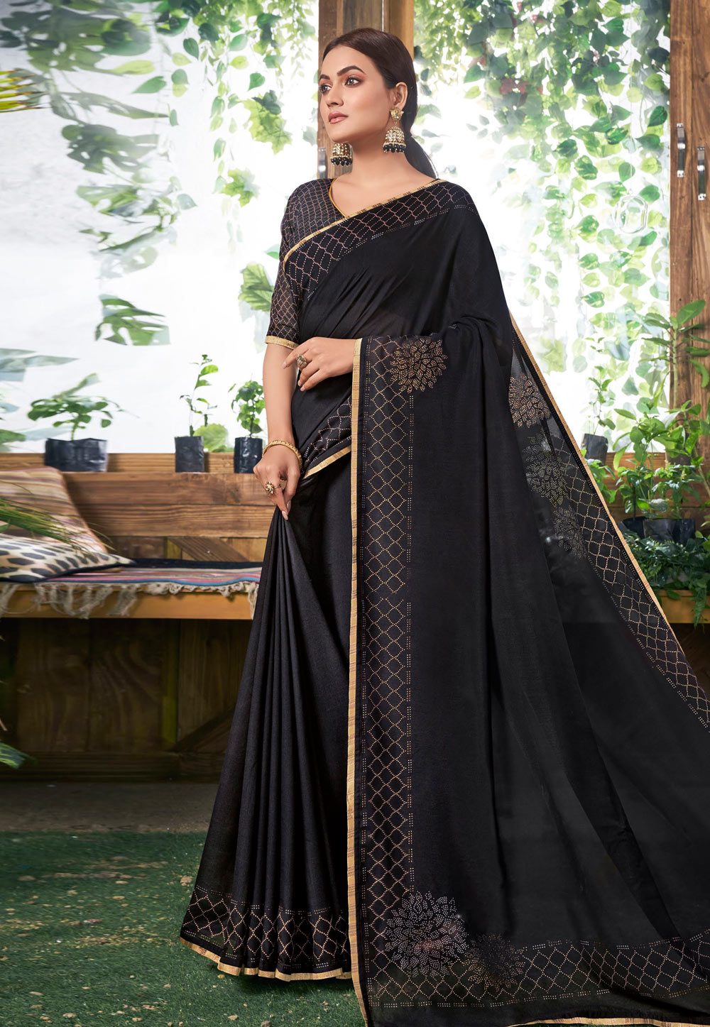 Black Chanderi Silk Saree With Blouse 224328