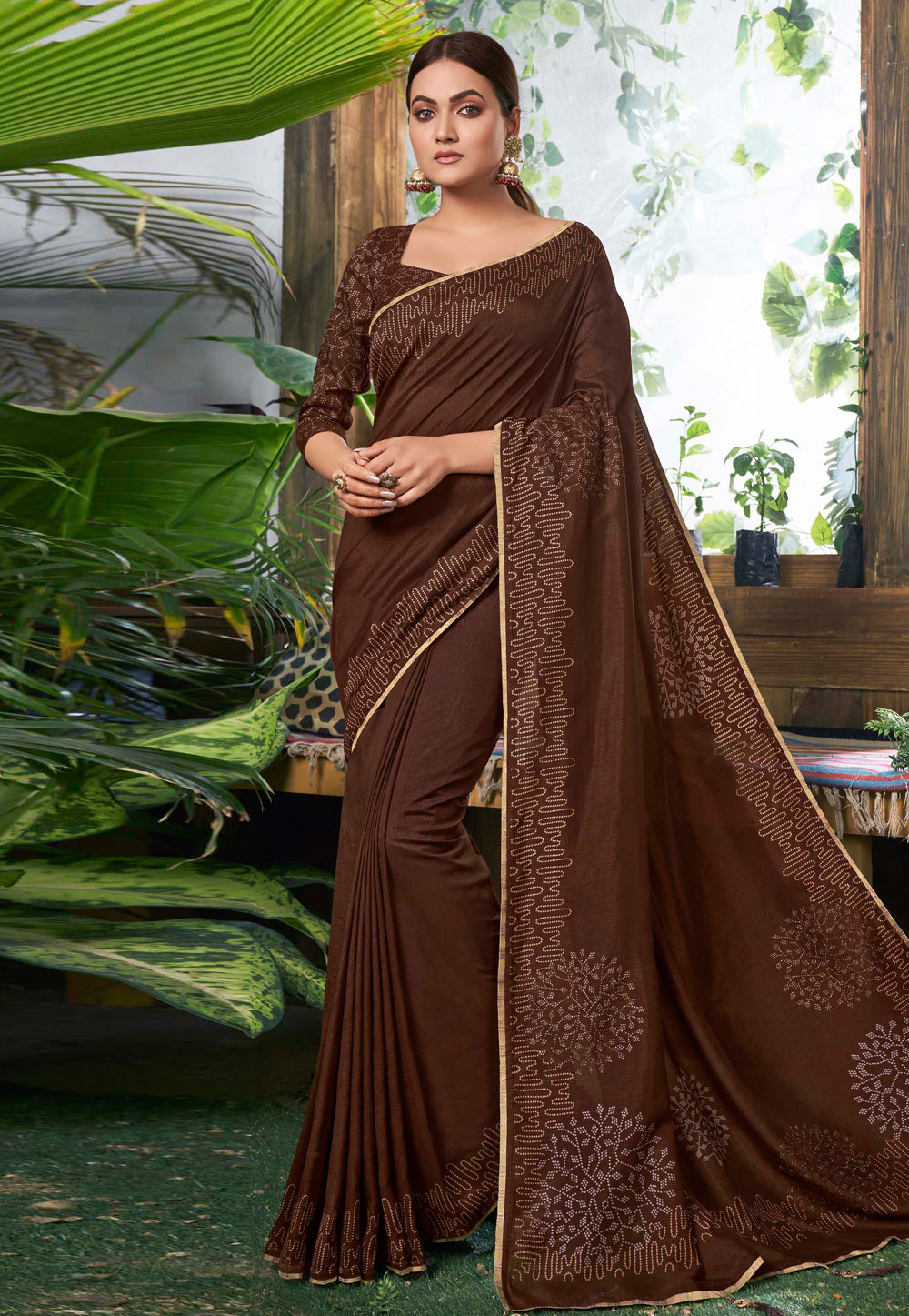 Brown Chanderi Silk Festival Wear Saree 224329