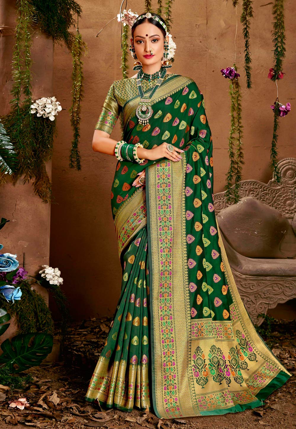 Green Jacquard Silk Paithani Saree 224696