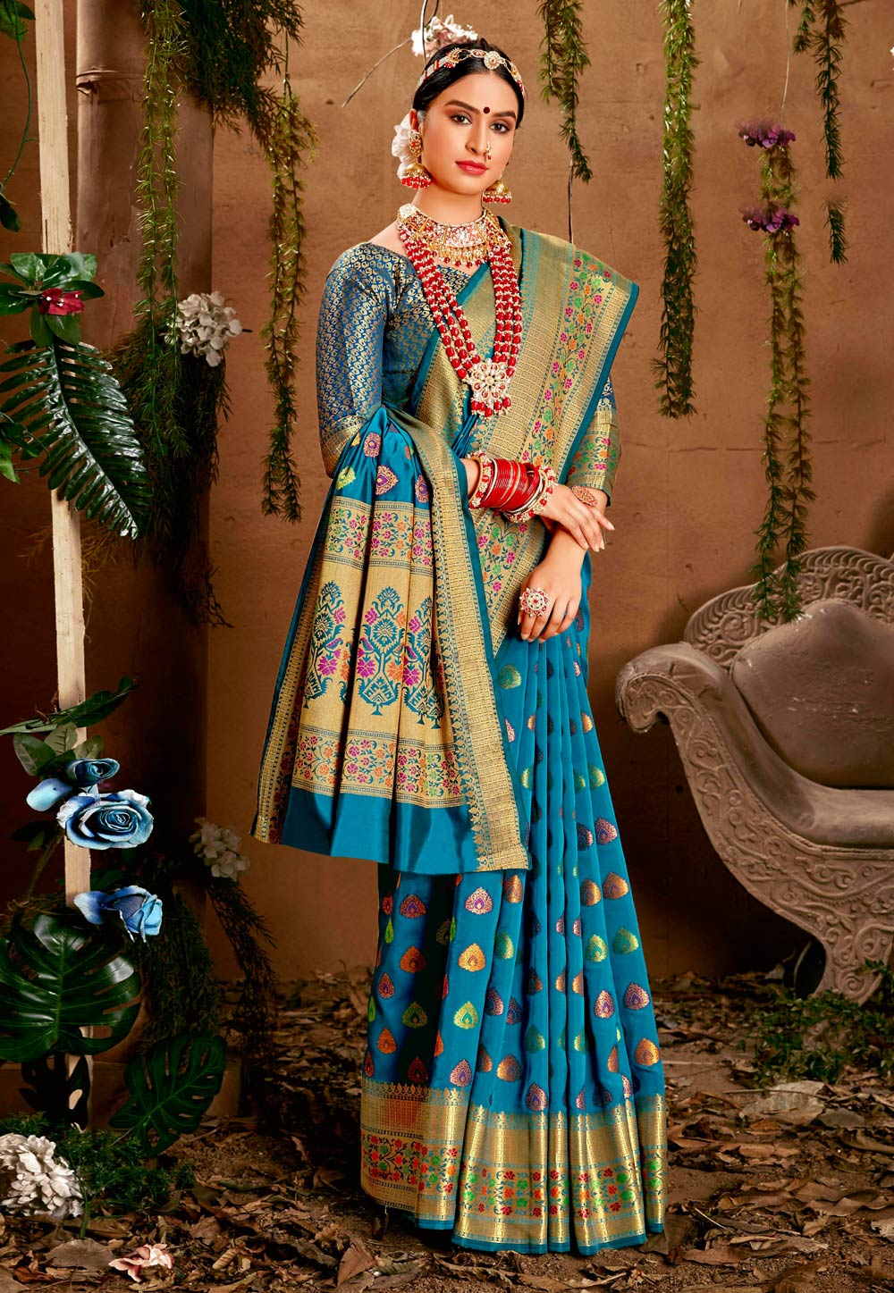 Blue Jacquard Silk Paithani Saree 224698