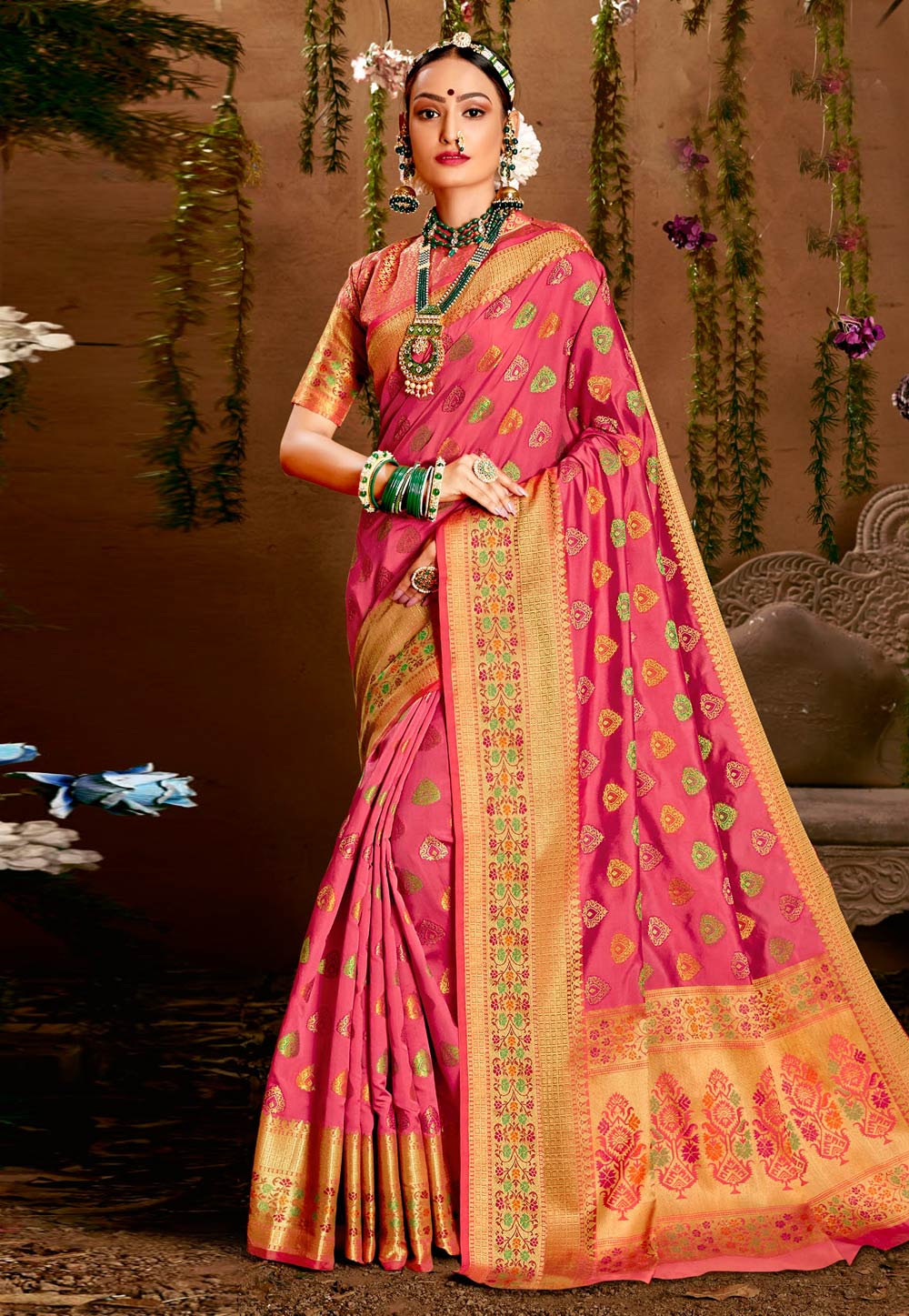 Pink Jacquard Silk Paithani Saree 224699