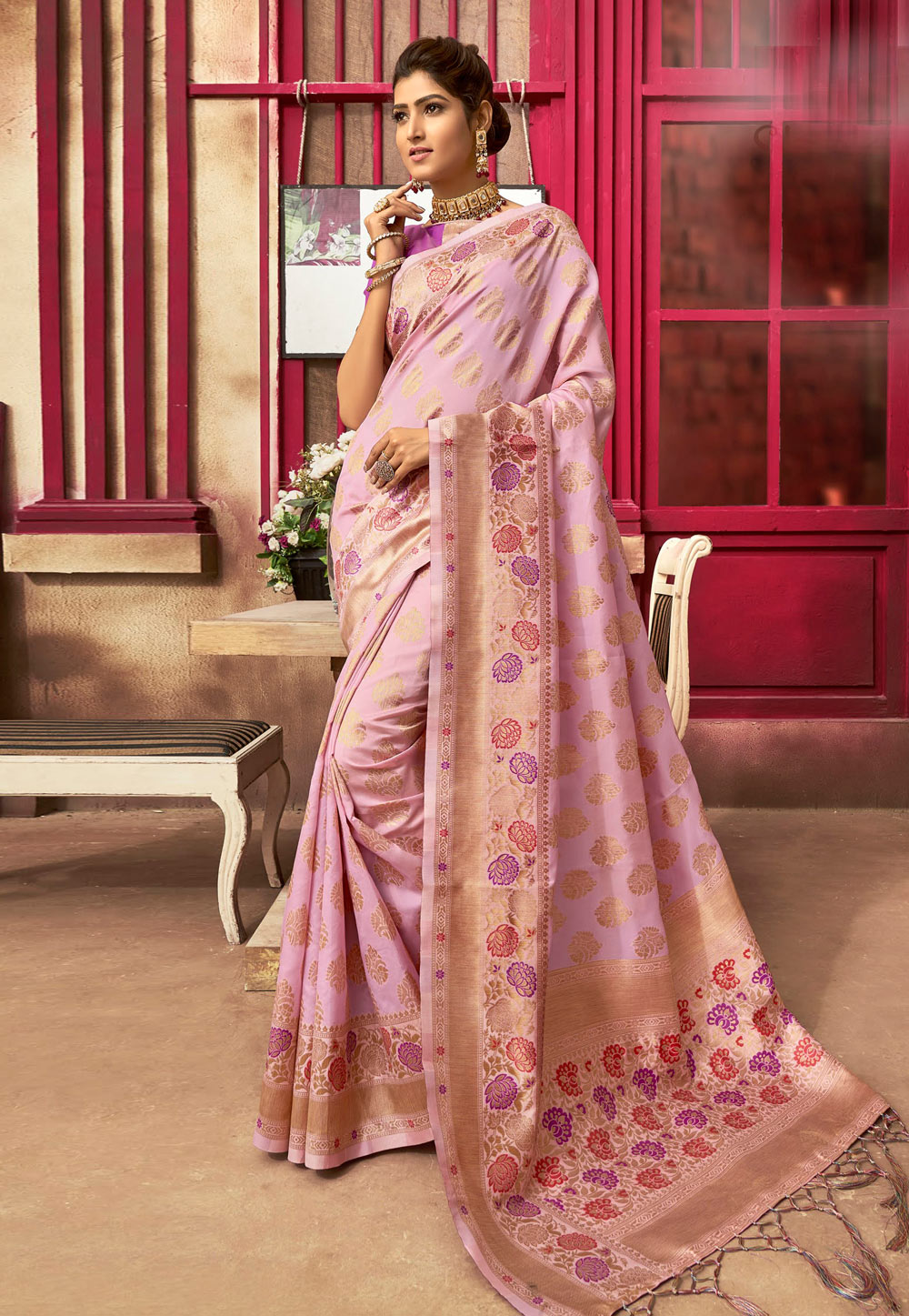 Light Puple Jacquard Silk Festival Wear Saree 224703
