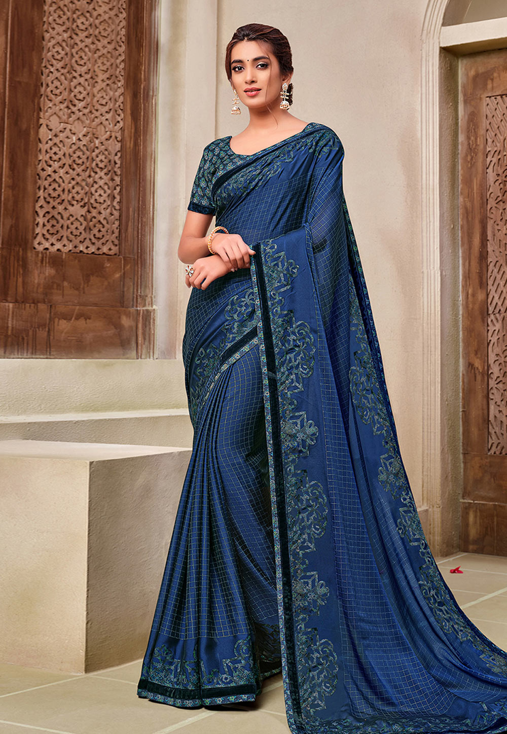 Blue Silk Georgette Saree With Blouse 223355
