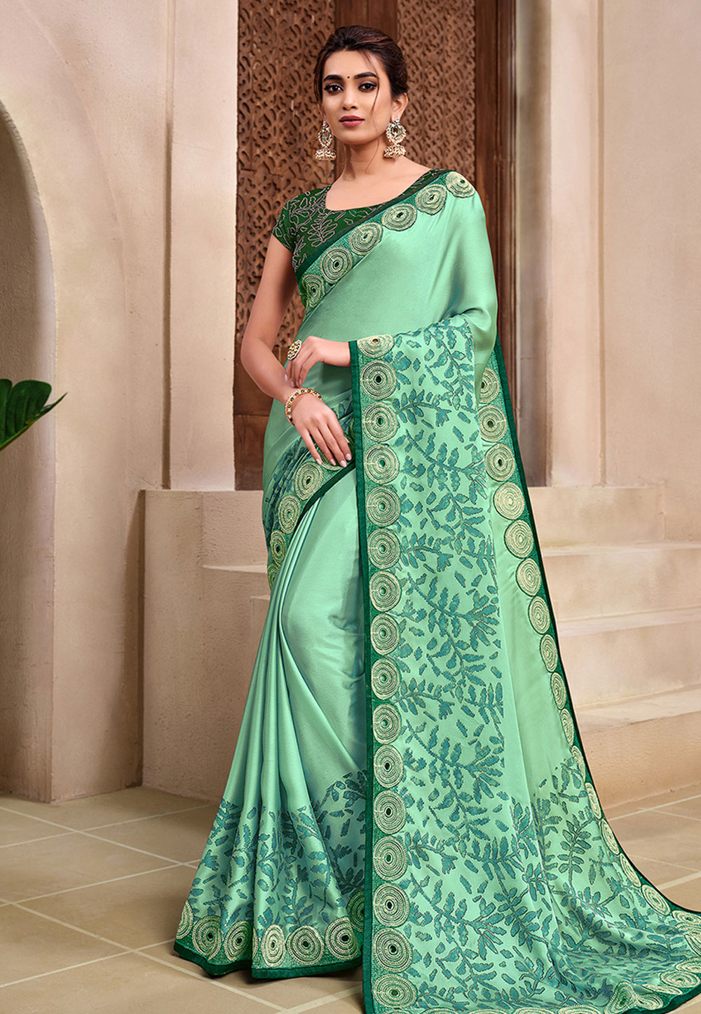 Light Green Silk Georgette Saree With Blouse 223356