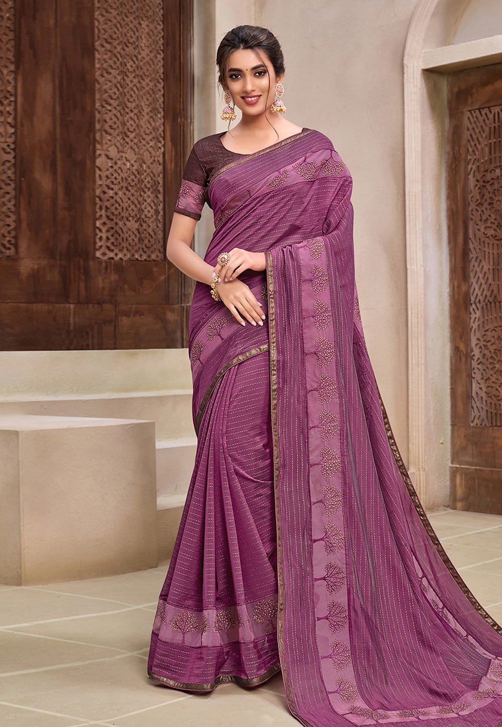 Pink Silk Georgette Saree With Blouse 223357