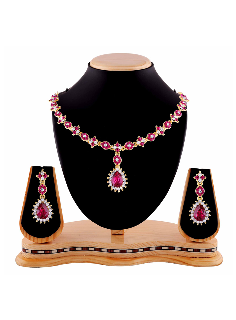 Pink Austrian Diamonds Necklace With Earrings 88063