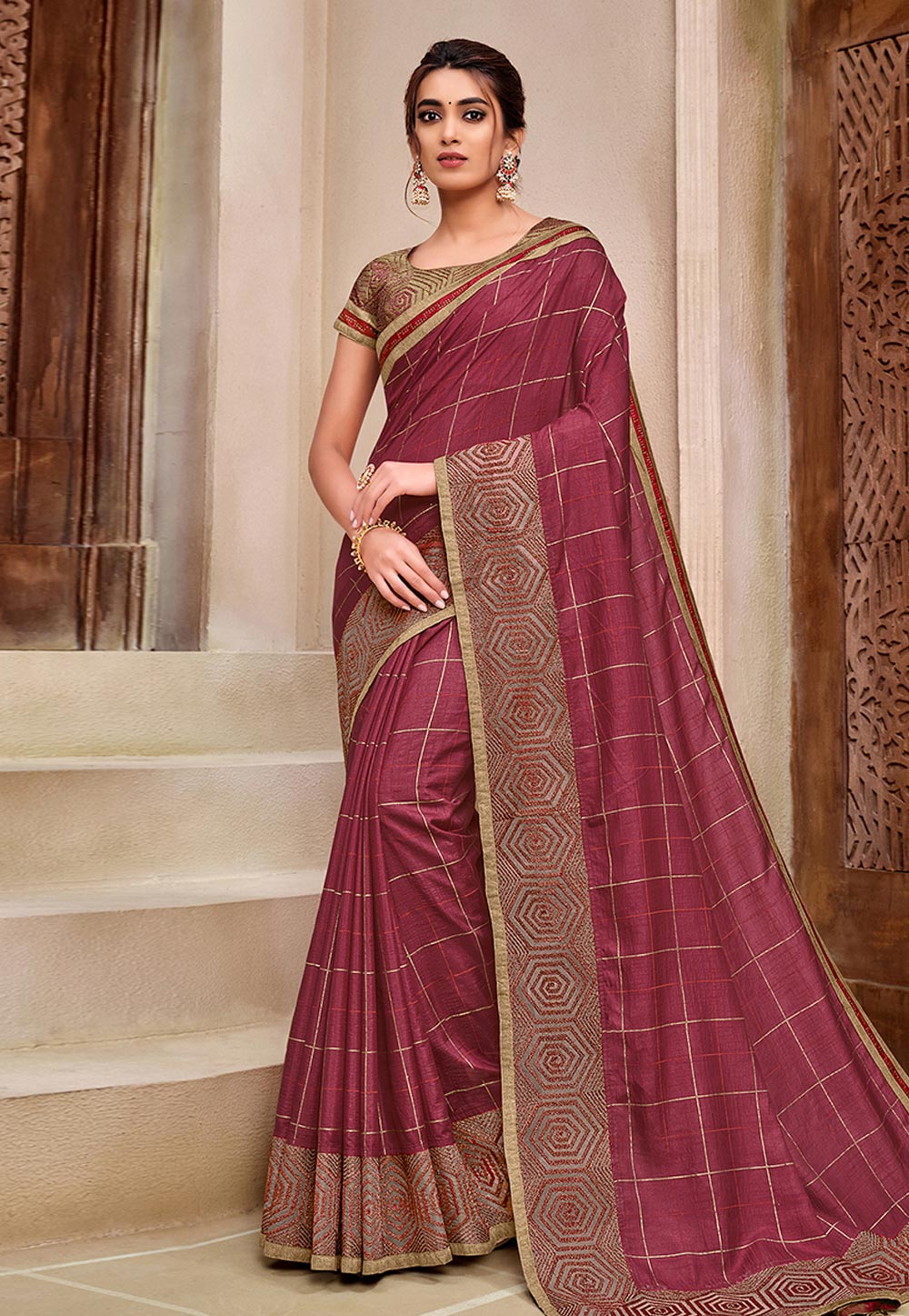 Pink Tussar Silk Saree With Blouse 223363