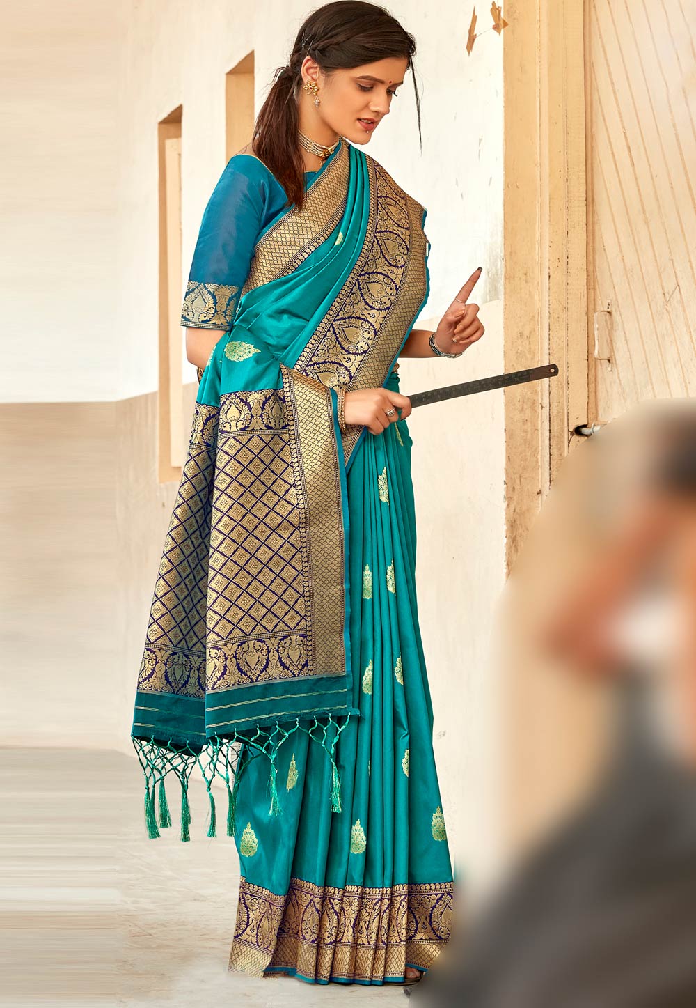 Turquoise Silk Festival Wear Saree 225055