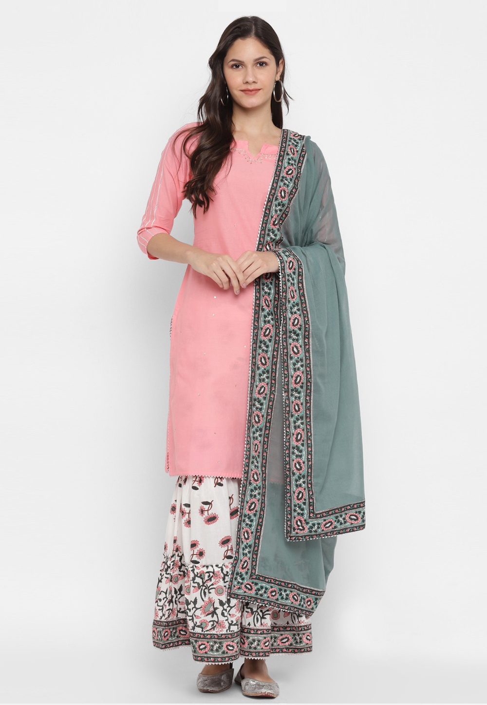 Pink Cotton Sharara Suit  224380