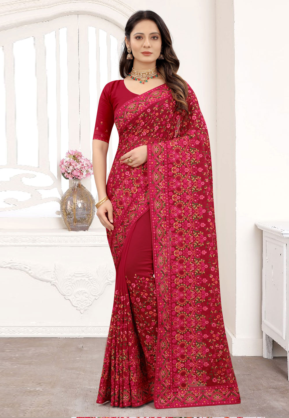 Red Georgette Saree With Blouse 241188