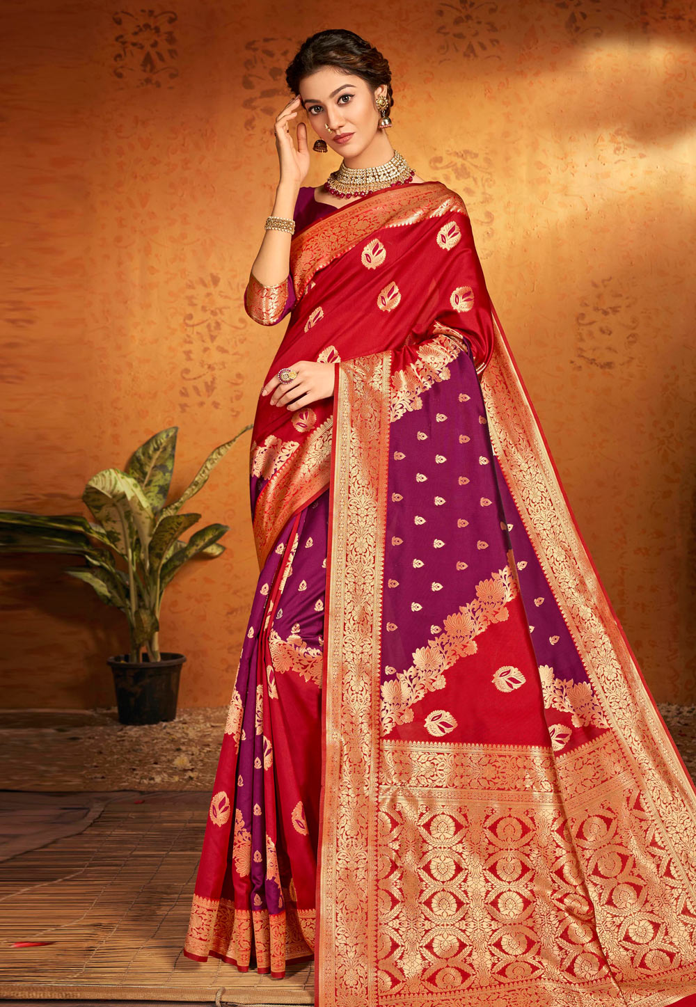 Red Jacquard Silk Festival Wear Saree 224798