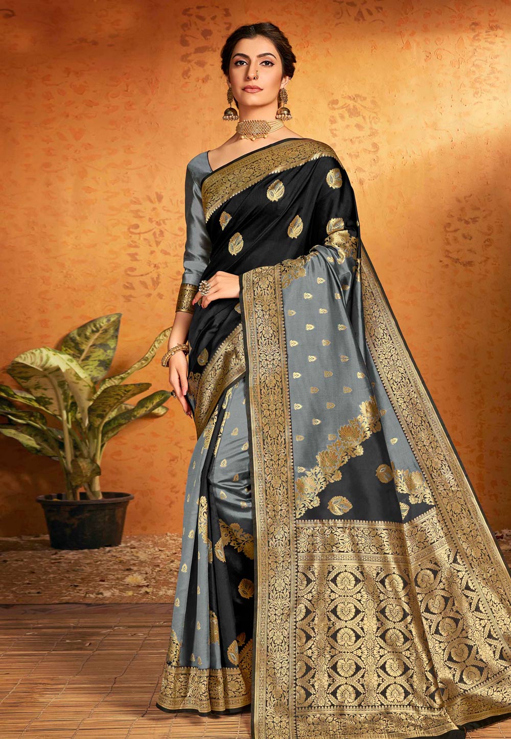 Grey Jacquard Silk Festival Wear Saree 224803