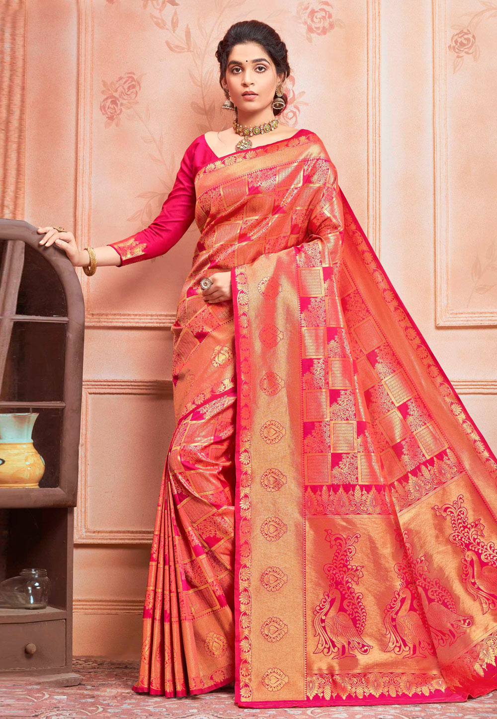 Pink Jacquard Silk Festival Wear Saree 224786