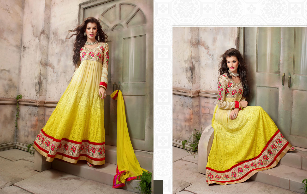 Shaded Yellow Georgette Floor Length Anarkali Suit 42512