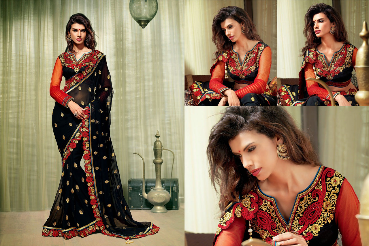 Black Georgette Party Wear Saree 42529