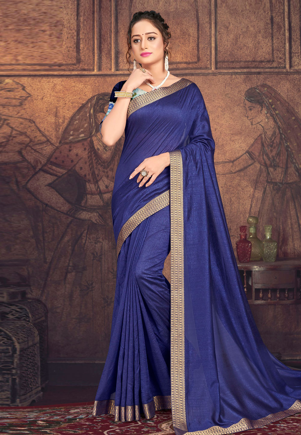 Blue Chanderi Silk Saree With Blouse 224905