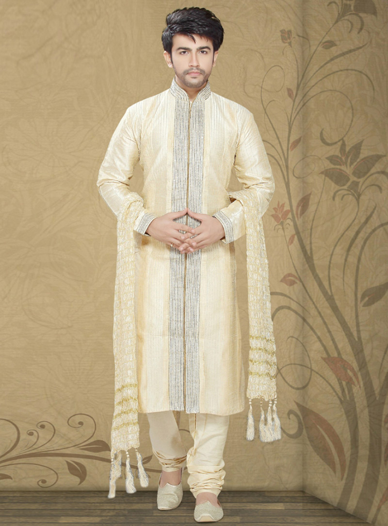 Golden Art Silk Readymade Kurta With Churidar 87898