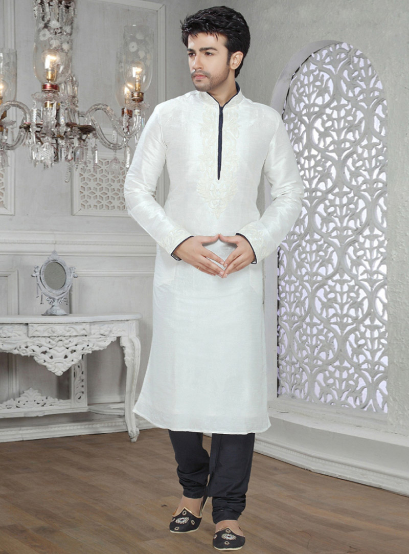 Off White Art Silk Readymade Kurta Pajama 87904
