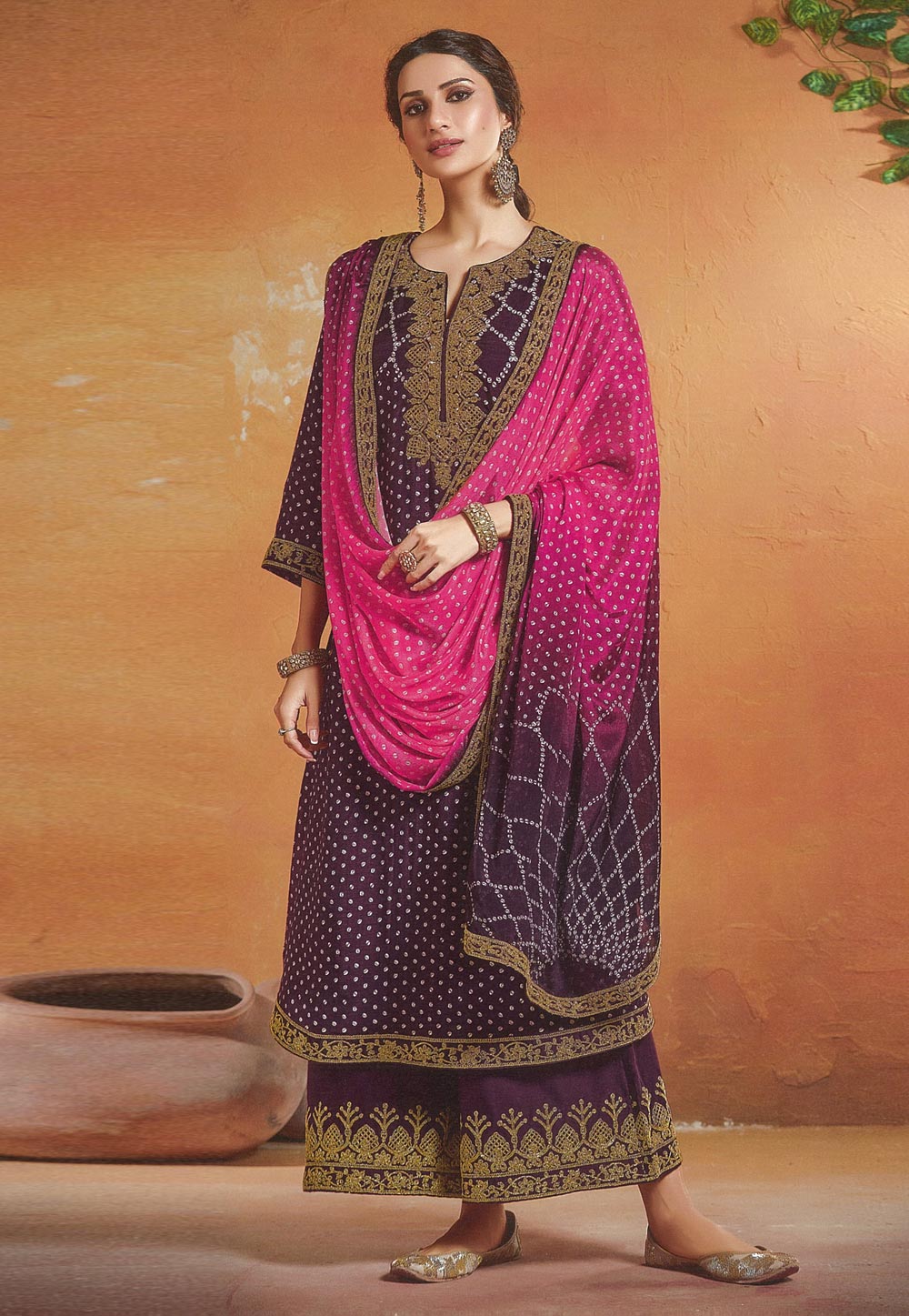 Purple Tussar Silk Palazzo Suit 225299