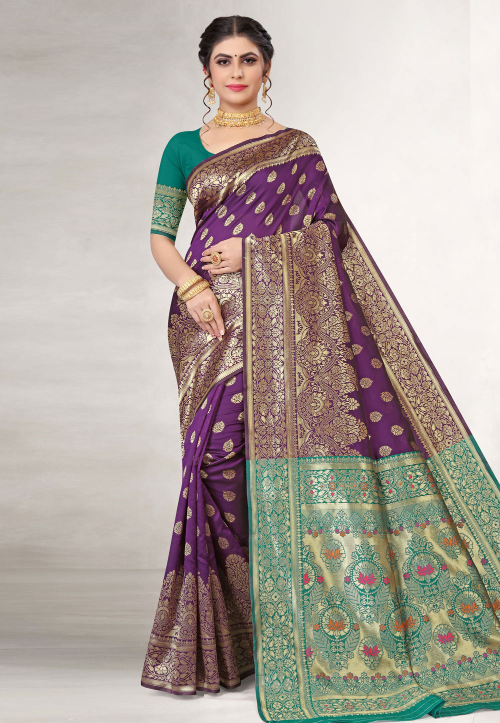 Purple Jacquard Silk Saree With Blouse 233128