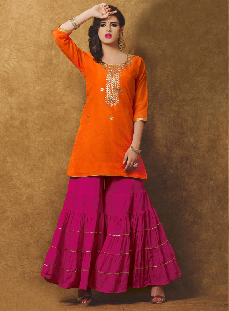 Orange Chanderi Sharara Style Salwar Kameez 90501
