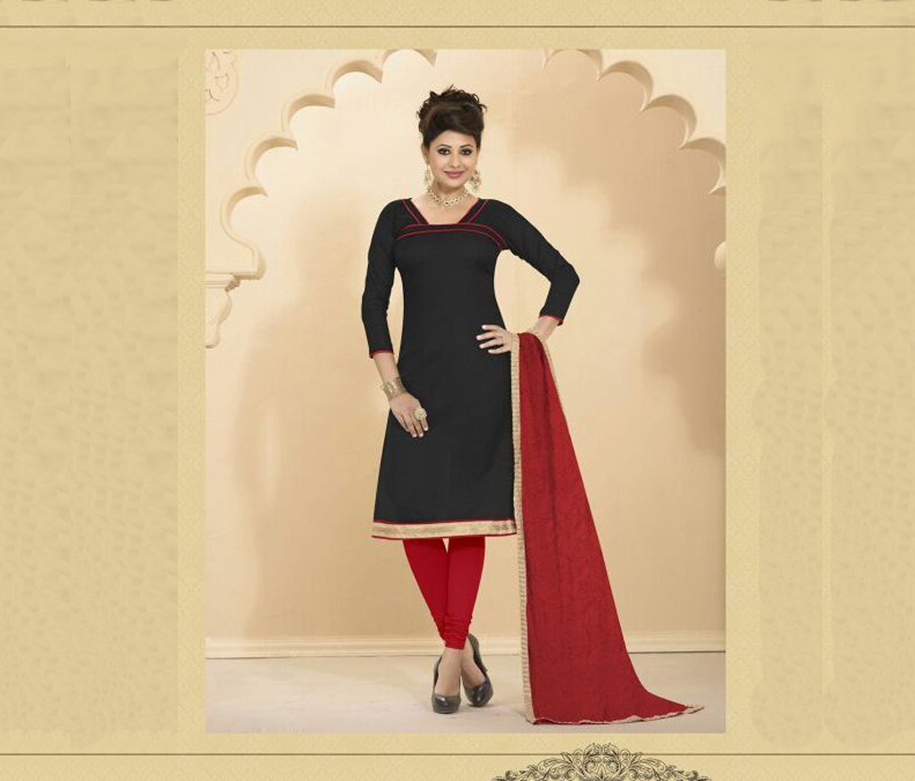 Black Banarasi Silk Churidar Suit 59374