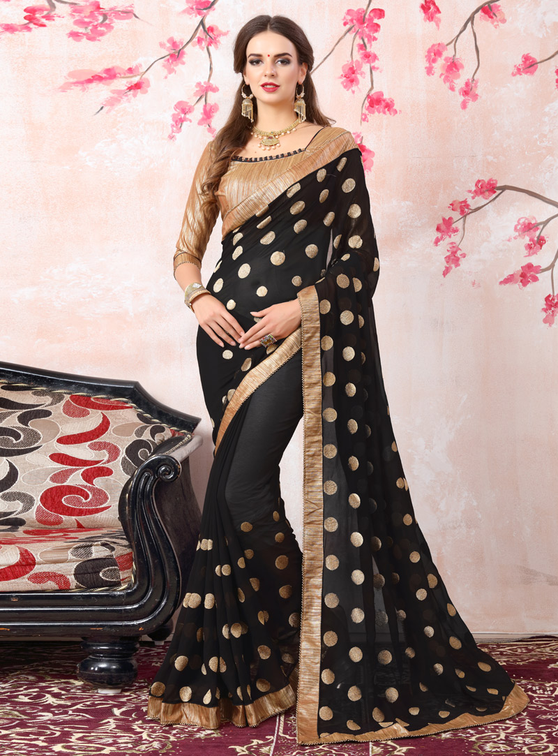 Black Georgette Saree With Blouse 129358