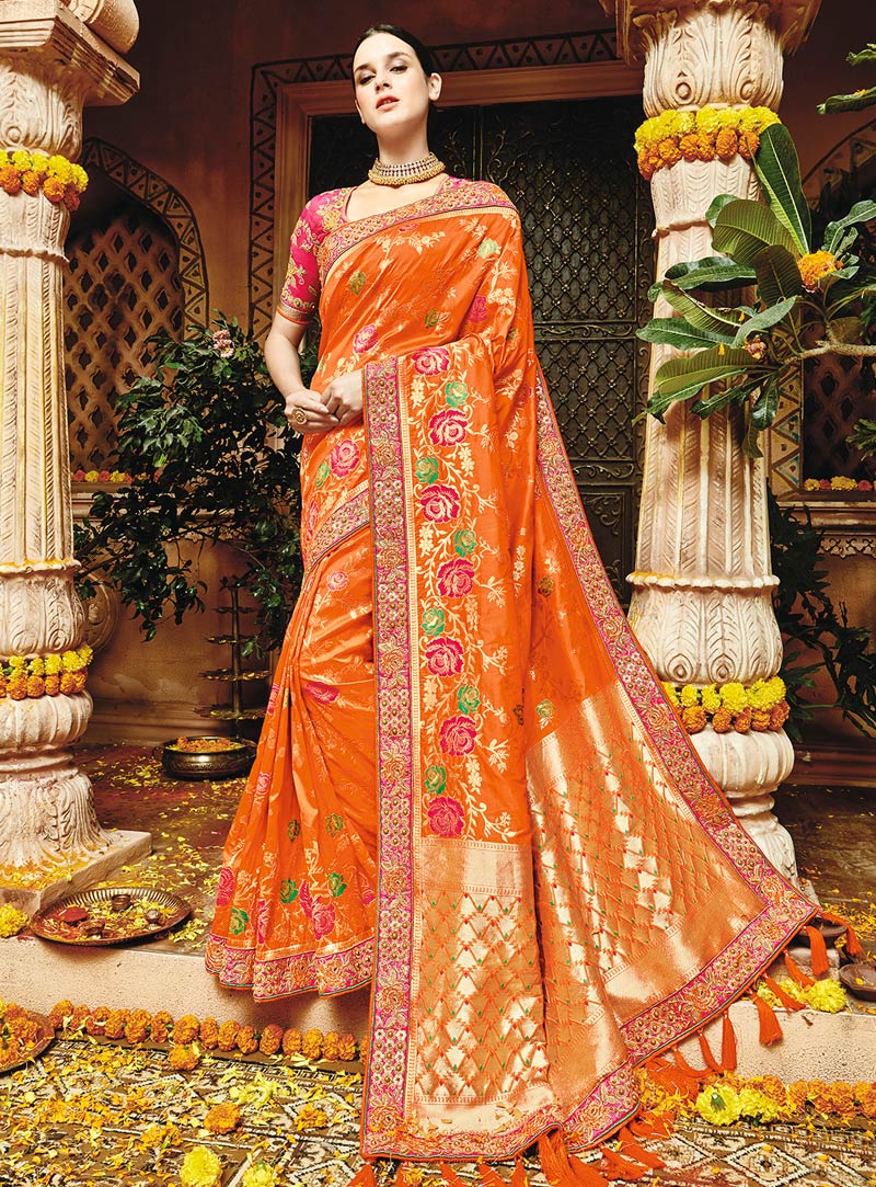 Orange Silk Festival Wear Saree 102913