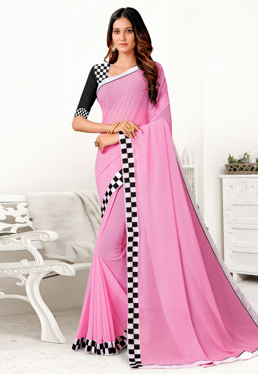 Pink Georgette Saree With Blouse 257062