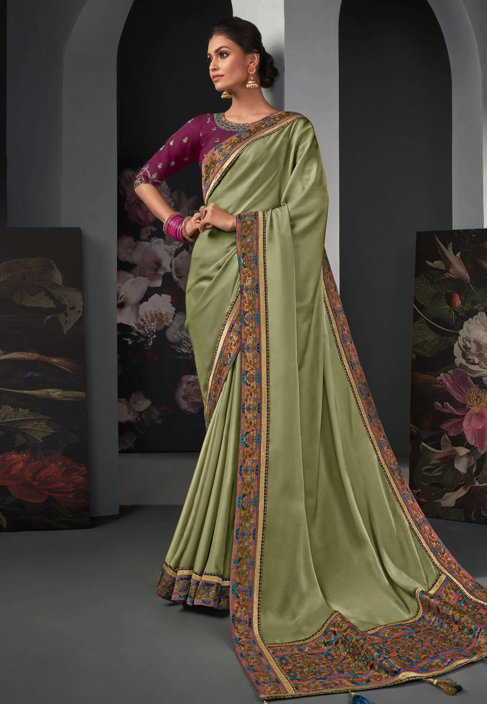 Light Green Silk Saree With Blouse 225448