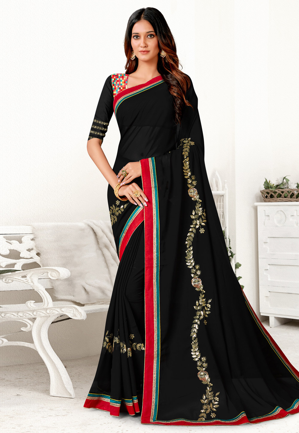 Black Georgette Saree With Blouse 257063