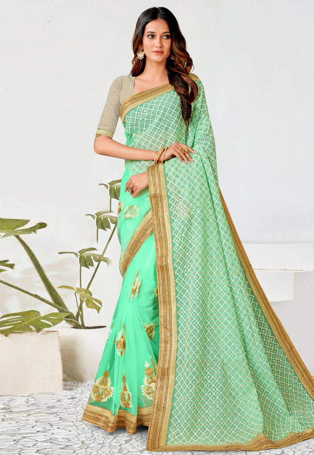 Light Green Georgette Saree With Blouse 257064