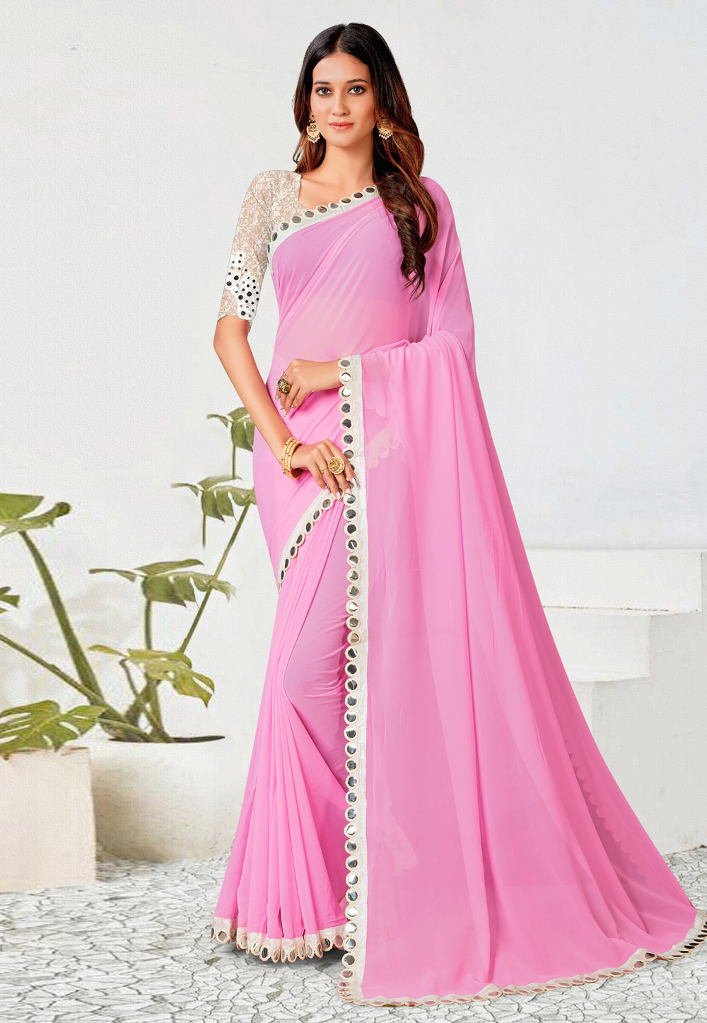 Pink Georgette Saree With Blouse 257066