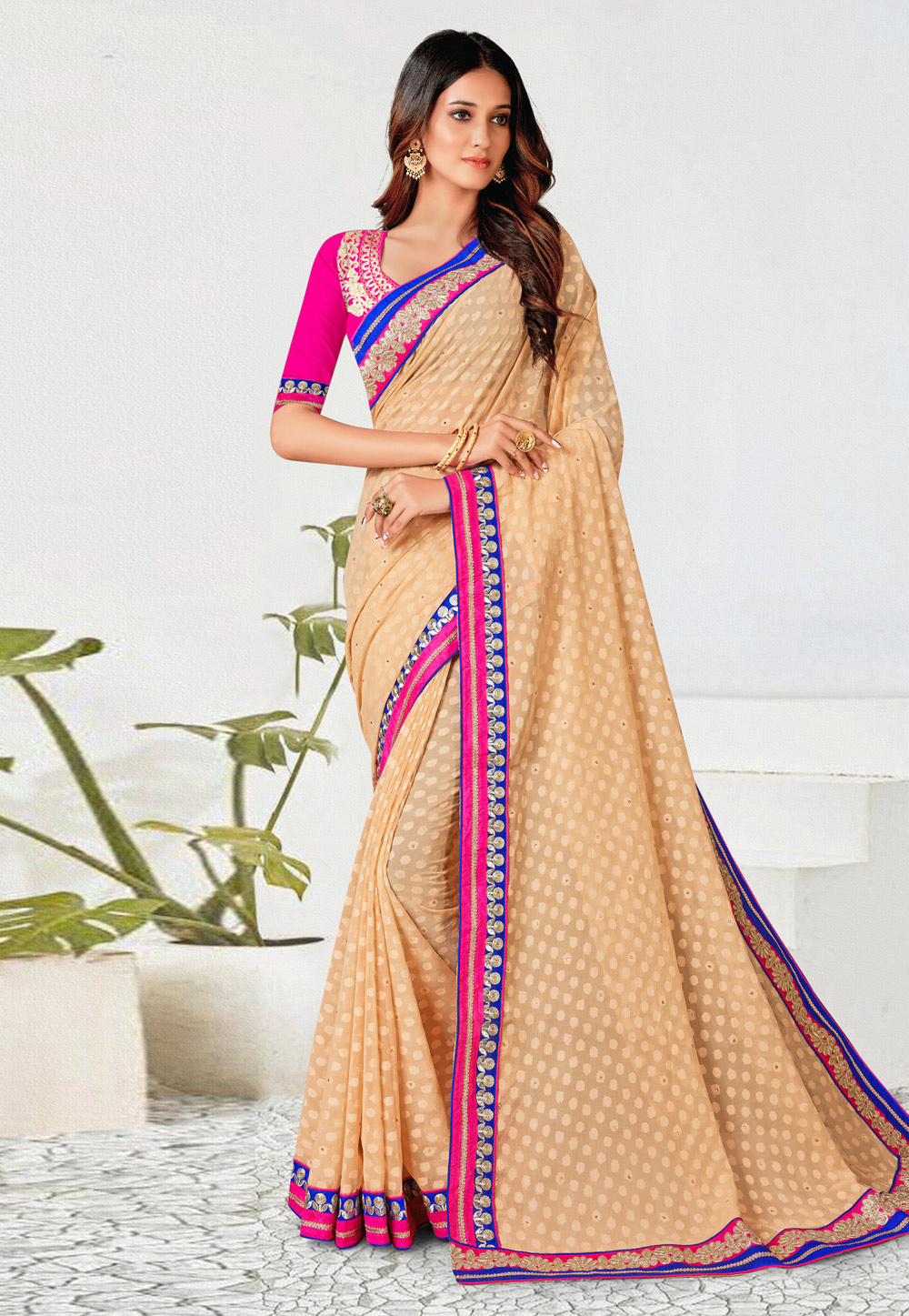 Beige Georgette Saree With Blouse 257067