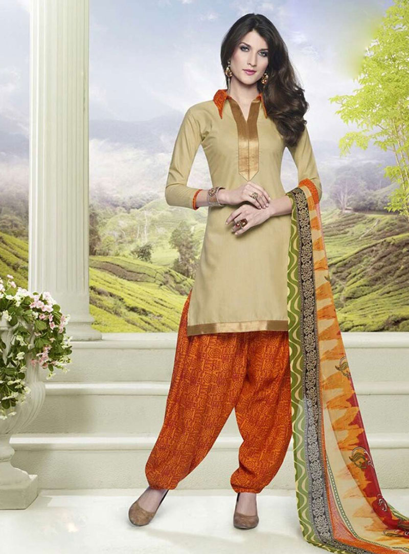 Beige Cotton Punjabi Suit 57448