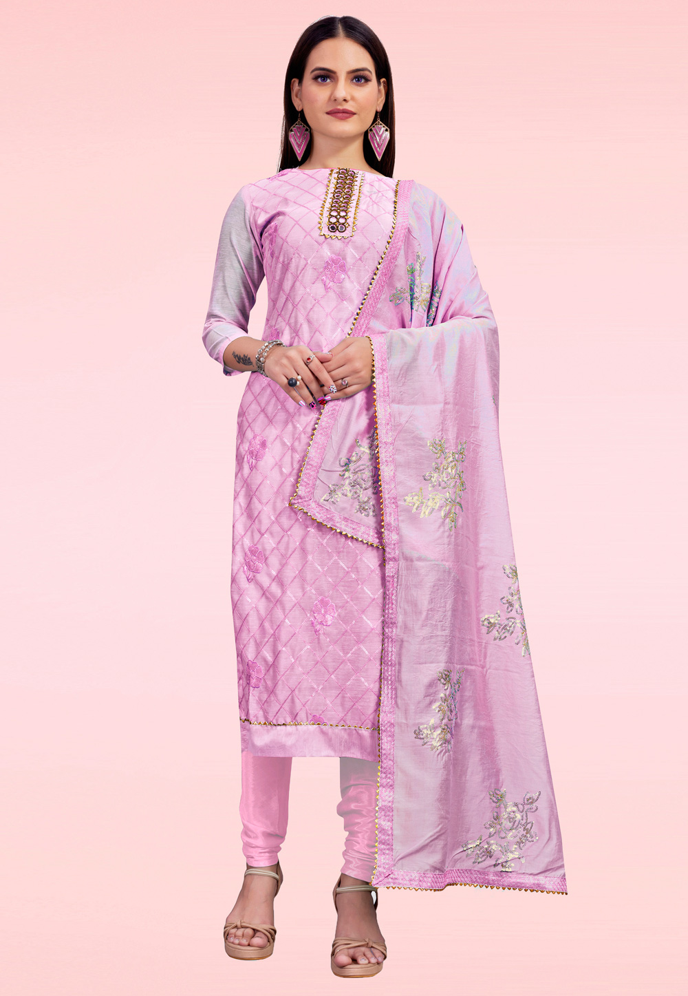 Pink Chanderi Churidar Salwar Suit 237958