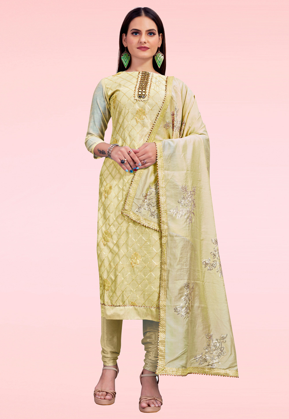 Yellow Chanderi Churidar Suit 237959