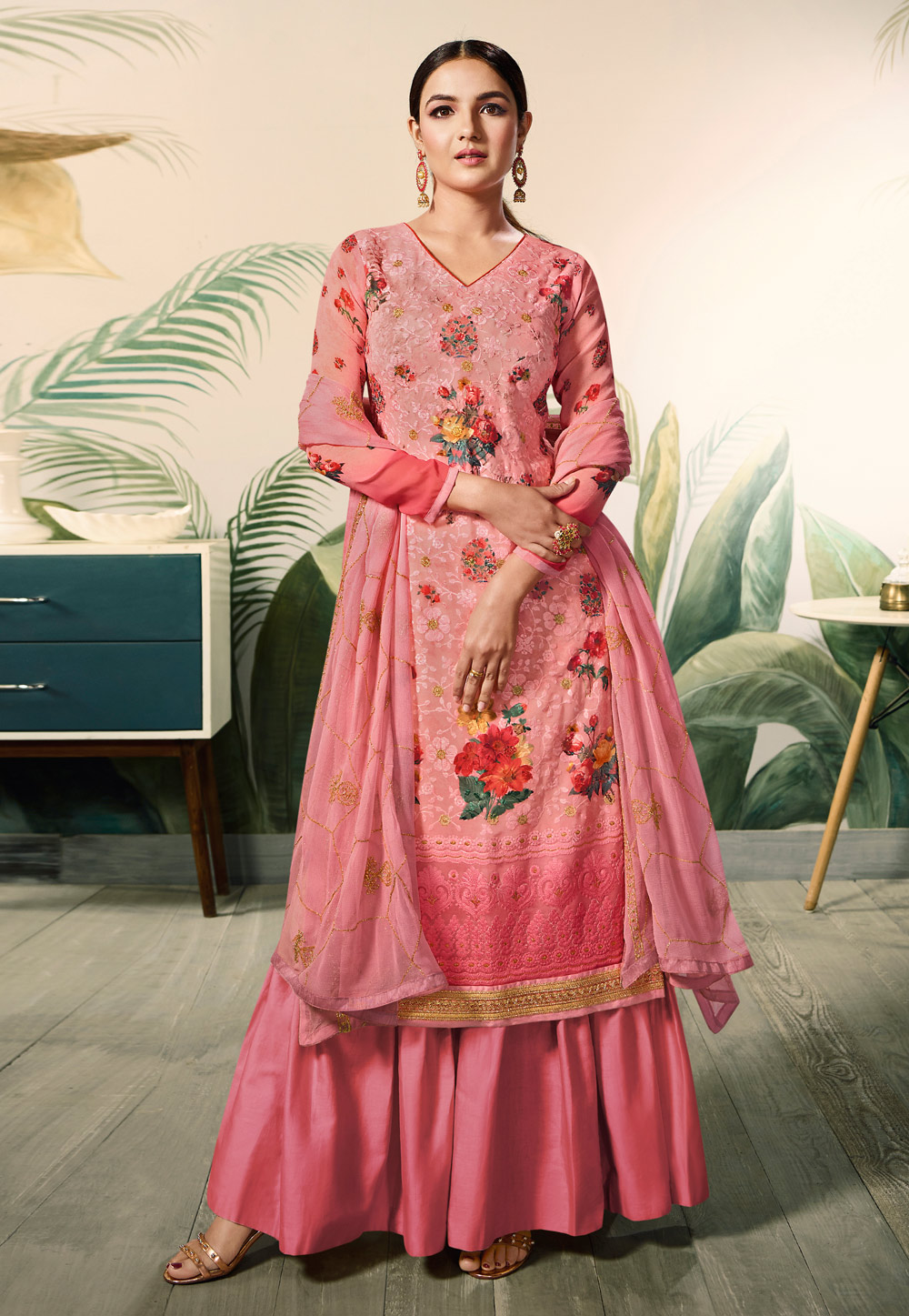 Pink Georgette Palazzo Suit 182734