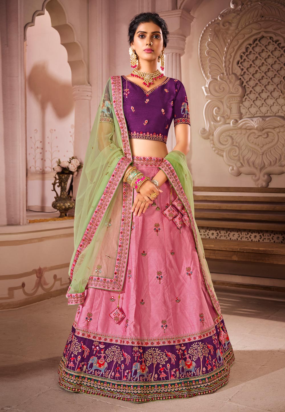 Pink Silk Embroidered Lehenga Choli 236030
