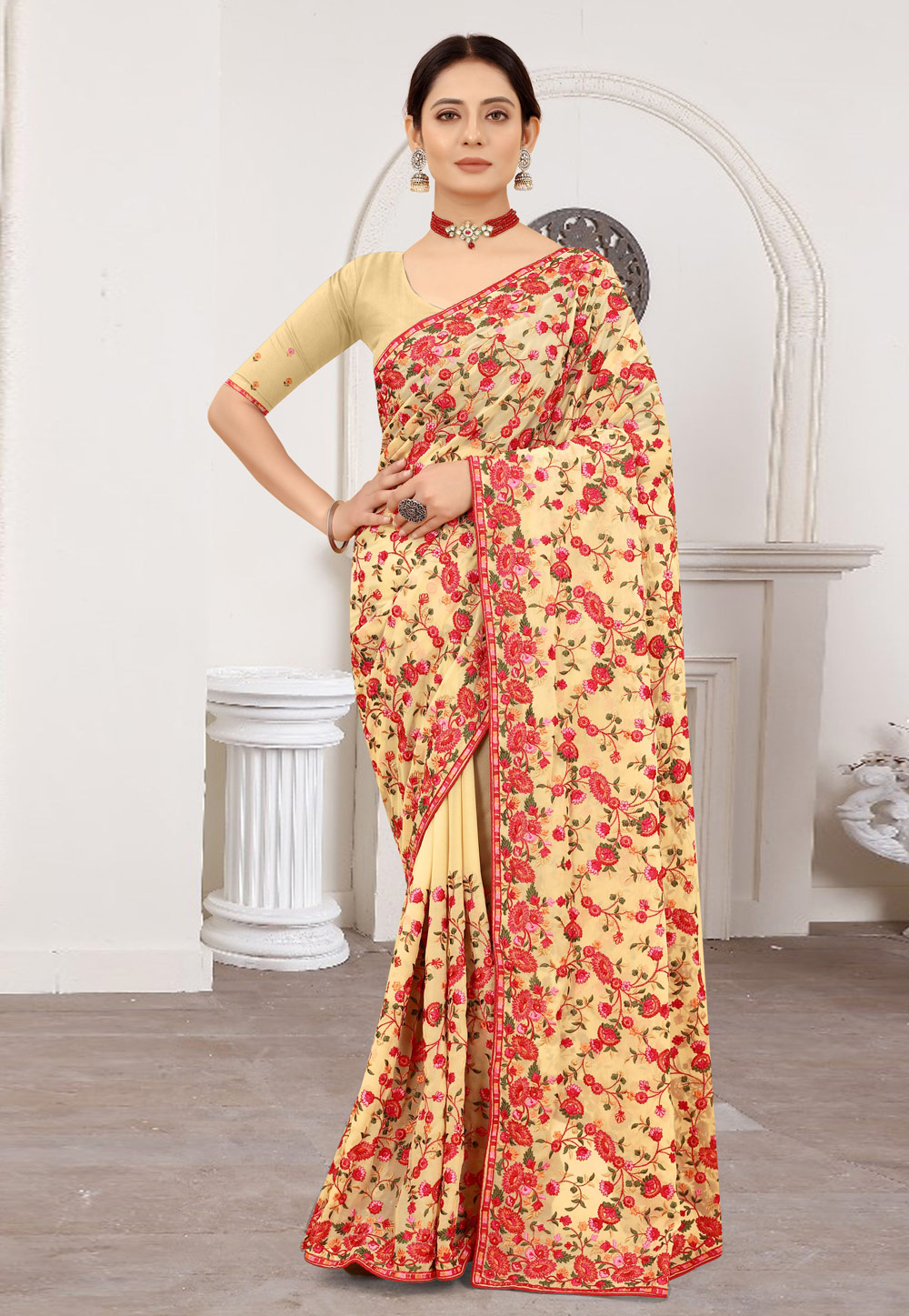 Beige Georgette Saree With Blouse 241607