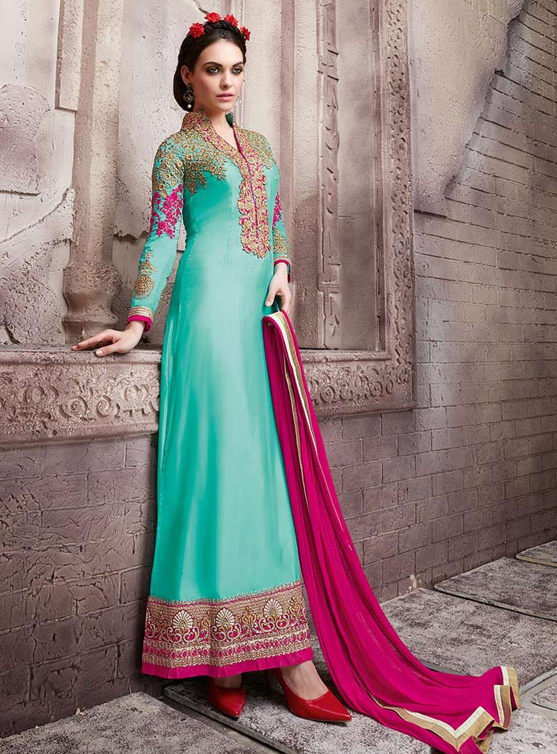 Aqua Georgette Pakistani Style Suit 71134