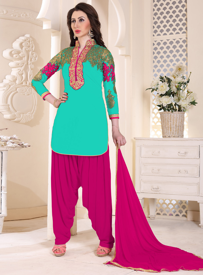 Turquoise Georgette Punjabi Suit 97438