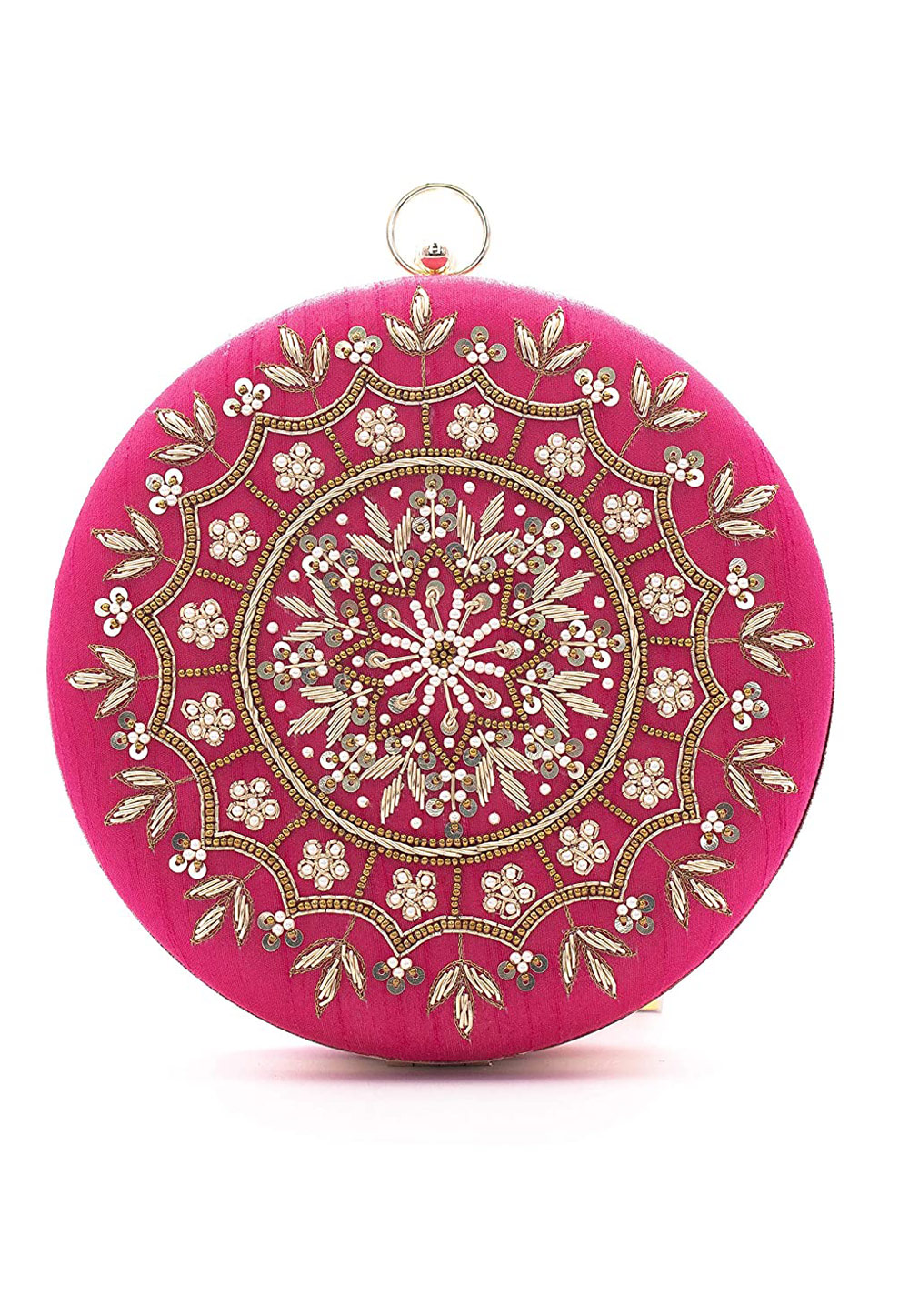Pink Synthetic Embroidered Clutch 225611
