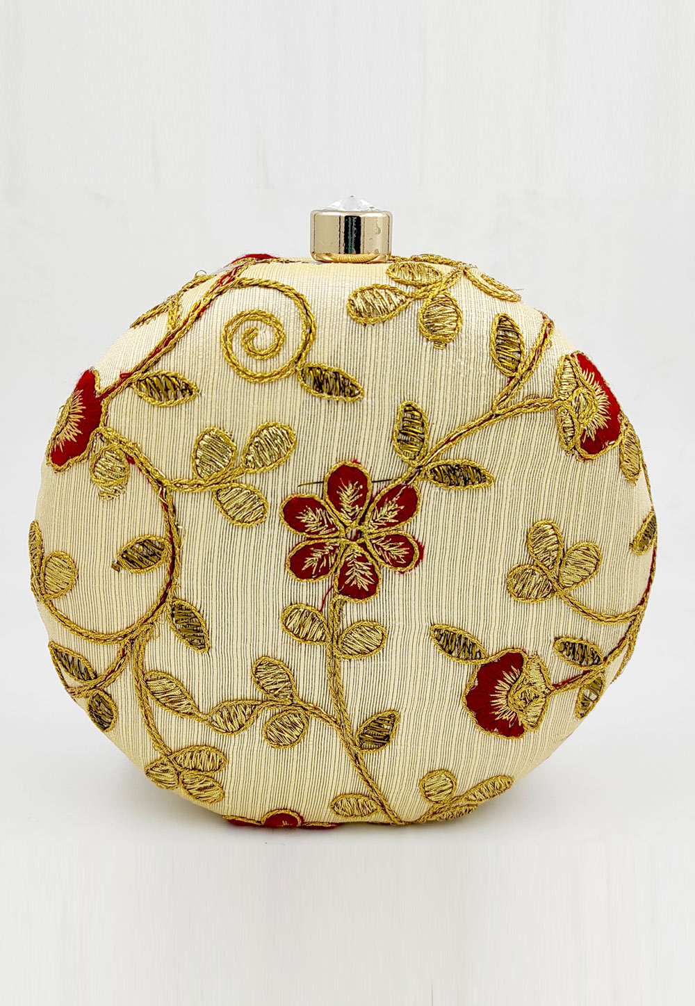 Golden Synthetic Embroidered Clutch 225617