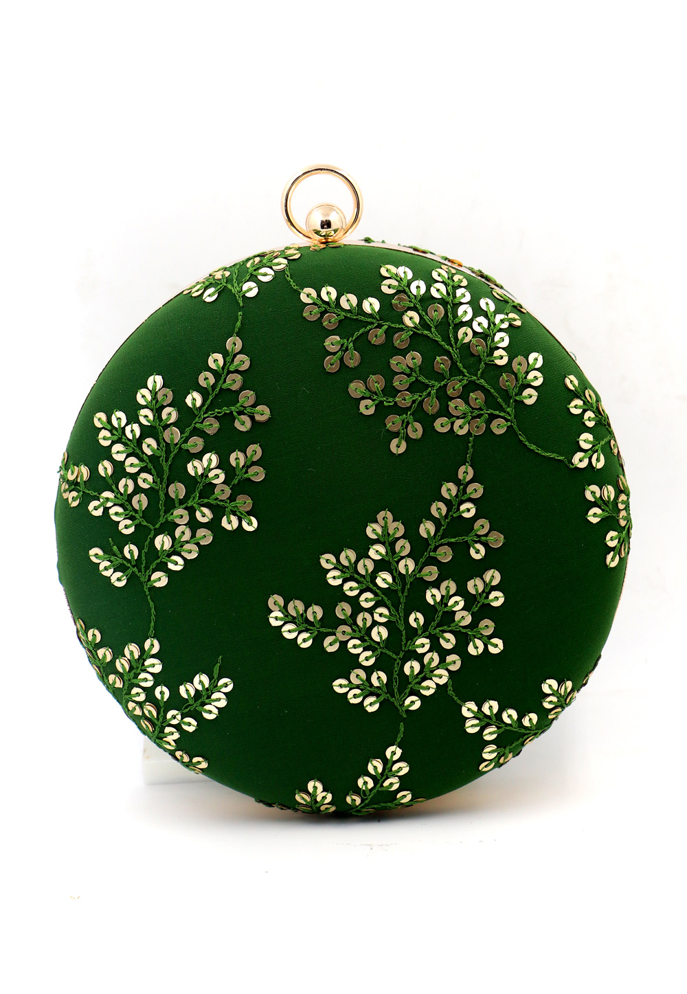 Green Synthetic Embroidered Clutch 225623