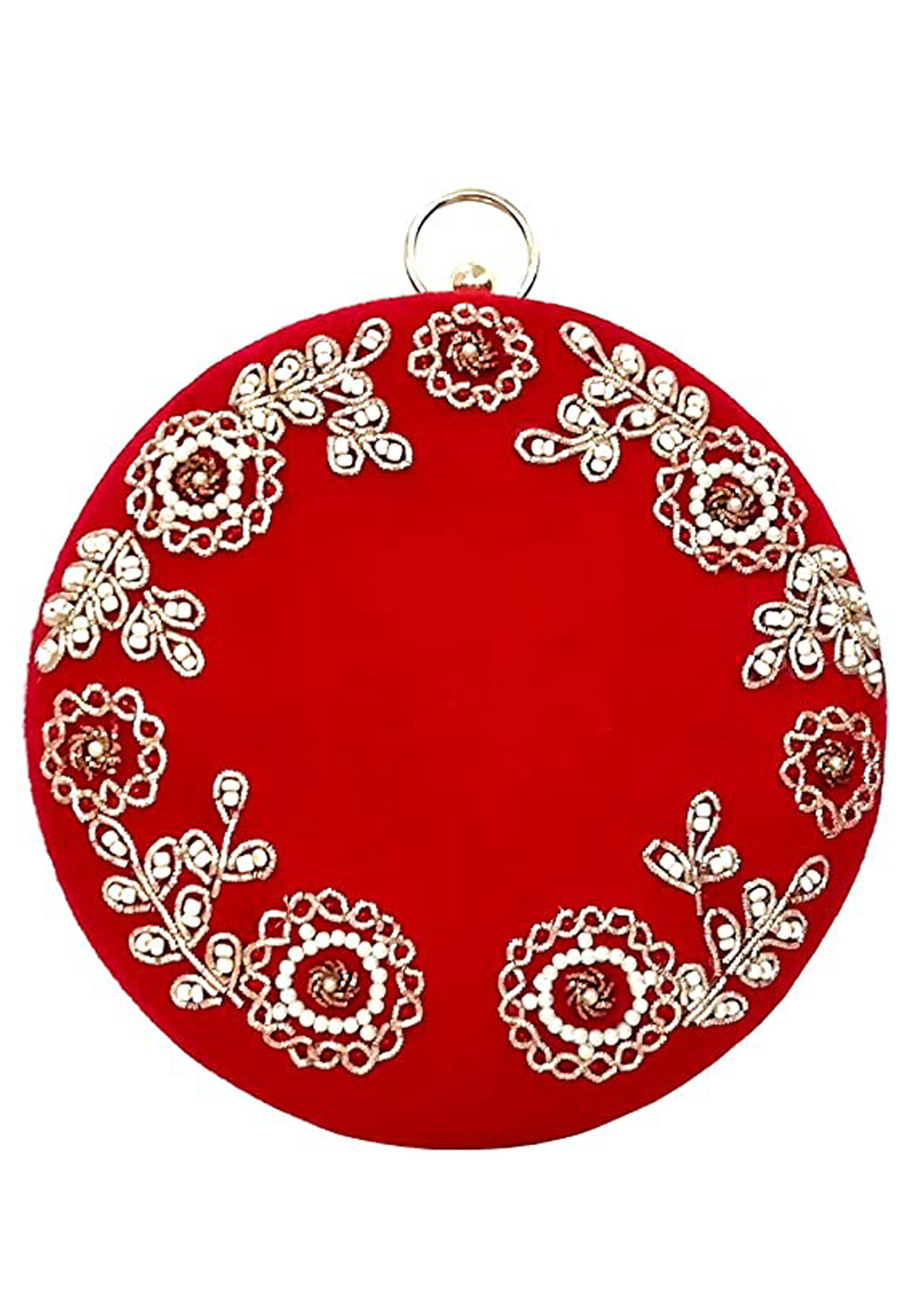 Red Synthetic Embroidered Clutch 225626