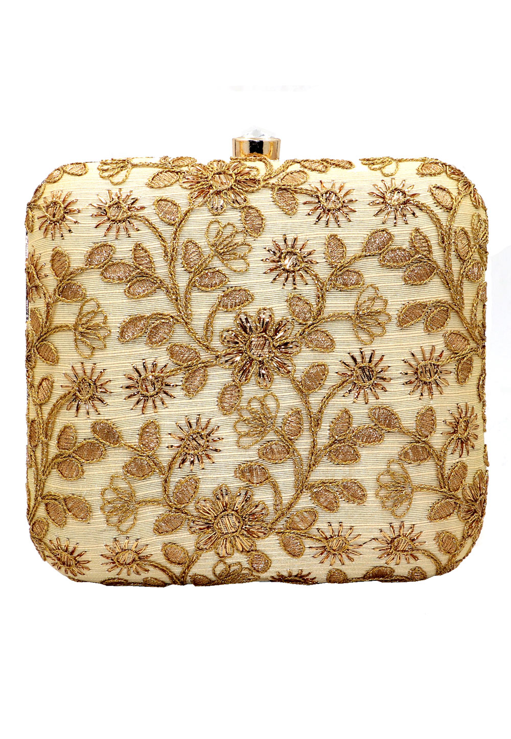 Golden Synthetic Embroidered Clutch 225632